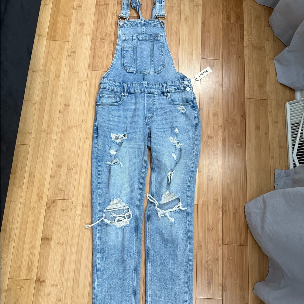 Garage Blue Denim Overalls with Distressed Details